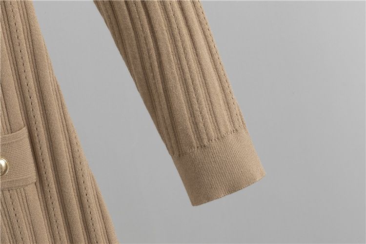 Damenbekleidung, sanfter Stil, einzigartiges Design, V-Ausschnitt, Strickkleid aus Kernspinngarn, schmaler A-Linien-Rock in mittlerer Länge, Trend_voghion.com