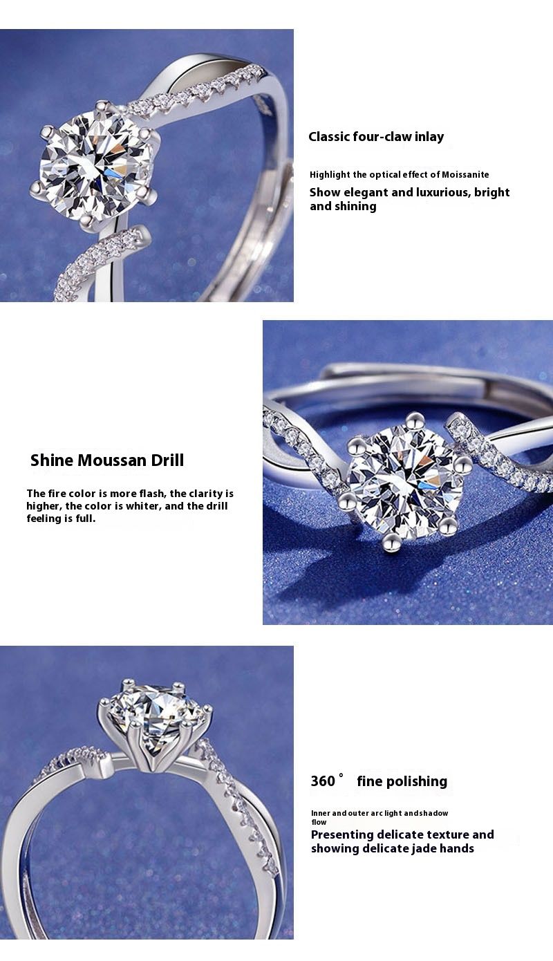 Broadcast Handwear Mikro-Ageleete Klassesche Kräiz Twist Six Claw Moissanit Ring fir Fraen Einfach_voghion.com
