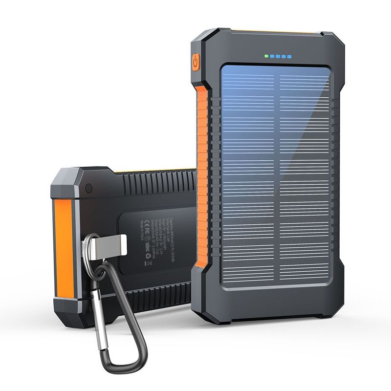 Solar-Powered Portable Charger With Built-In Light, Featuring An 8000mAh High-Capacity Battery Pack, Capable Of Solar Charging And Illumination, Compatible With IPhone_voghion.com