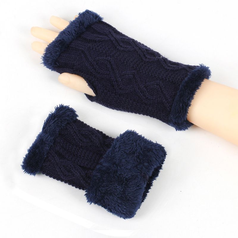 Warm Plush With Fleece Anti Cold Knitted Gloves, Wrist Protection For Autumn And Winter, Exposed Fingers, Yarn_voghion.com
