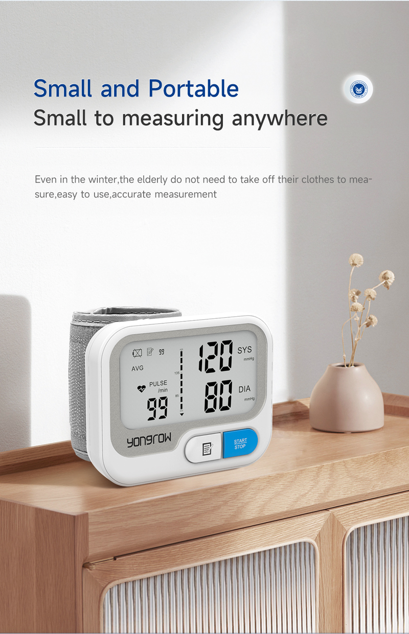 Automatisches digitales Handgelenk-Blutdruckmessgerät, Blutdruckmessgerät, Tonometer, Tensiometer, Herzfrequenz-Pulsmesser, BP-Monitor_voghion.com