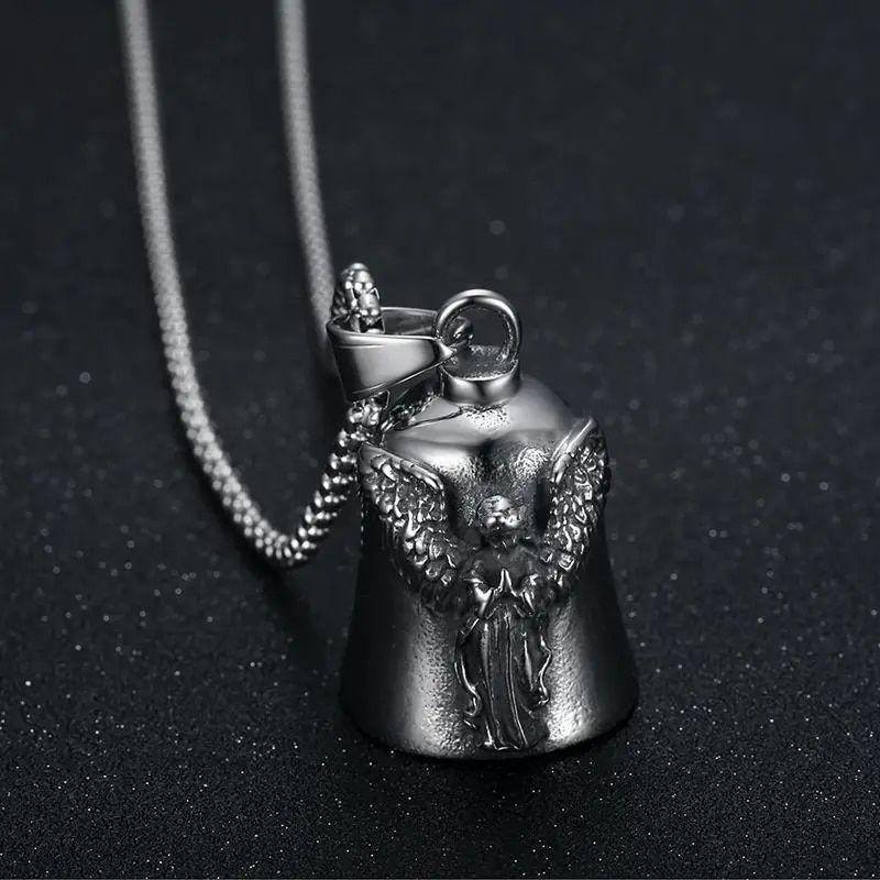 Collier avec pendentif en forme d'aile d'ange en acier titane pour homme, bijou de moto, style punk, porte-bonheur, pour exorciste_voghion.com