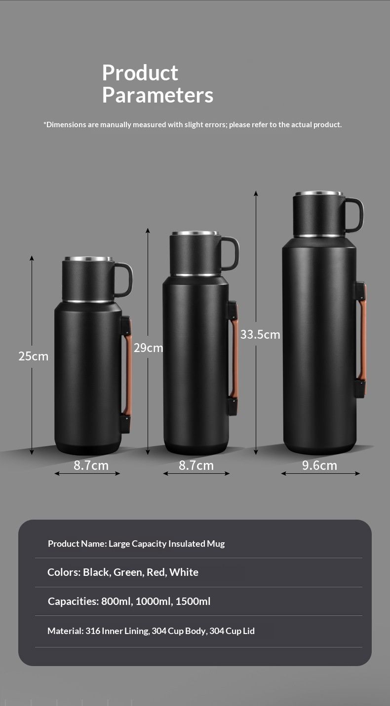 QFV50704555550<== Bollitore portatile in acciaio inox di grande capacità, isolato, per uomo, per campeggio all'aperto, da viaggio, completamente in acciaio, per auto, per tè e acqua._voghion.com