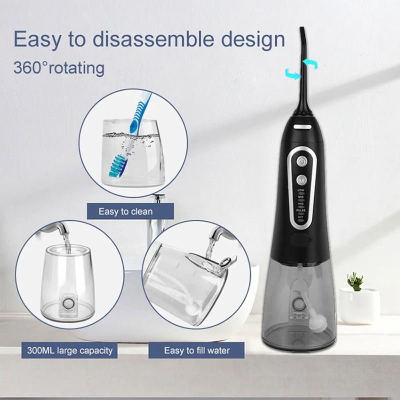 Irrigatore USB ricaricabile Flosser portatile Jet dentale 300ML serbatoio dell'acqua detergente per denti impermeabile per l'igiene orale_voghion.com