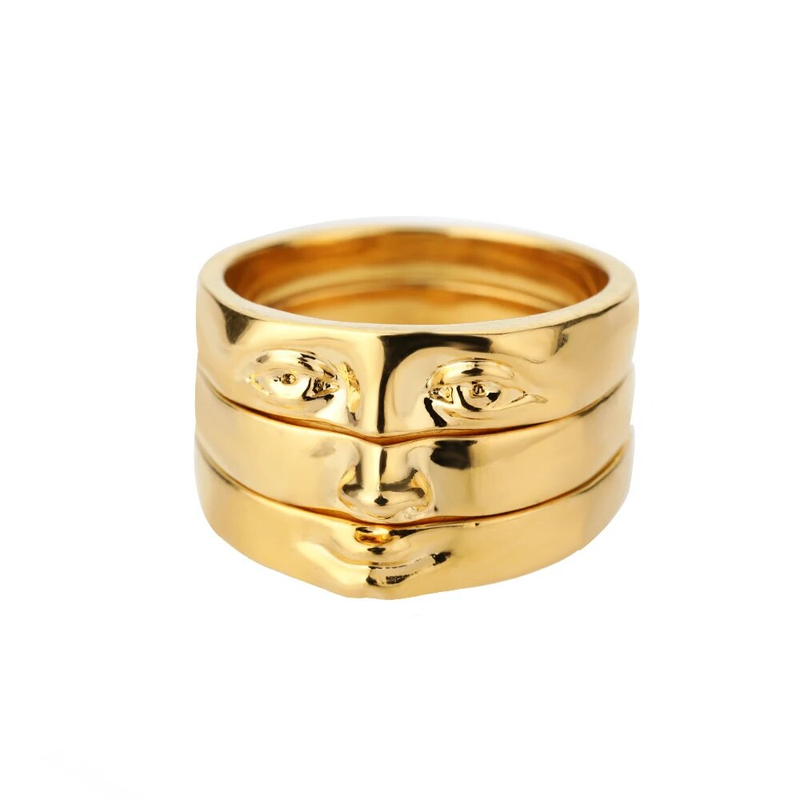 Anillos de ojo de David listos para usar para mujer, de acero inoxidable, chapados en oro, estilo vintage, juego de anillos apilables para los dedos, joyería emo hecha a mano_voghion.com
