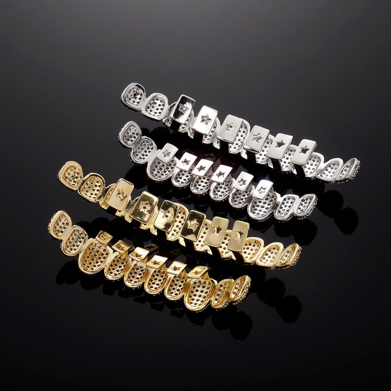 Men's & Women's Hip Hop Gold Plated Grillz With 10 CZ Stones - Ultra Sparkling Dental Jewelry For Parties & Performances_voghion.com