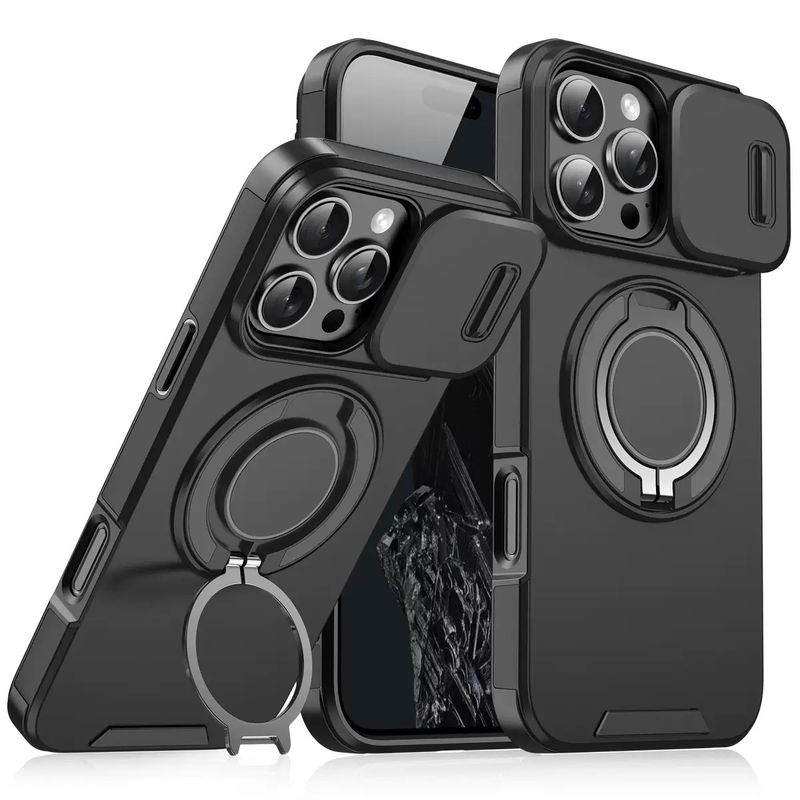 Magnetic Wireless Charging Armor Case For IPhone 16 15 17 Pro 14 Max Slide Camera PC Cover Compatible With 13_voghion.com