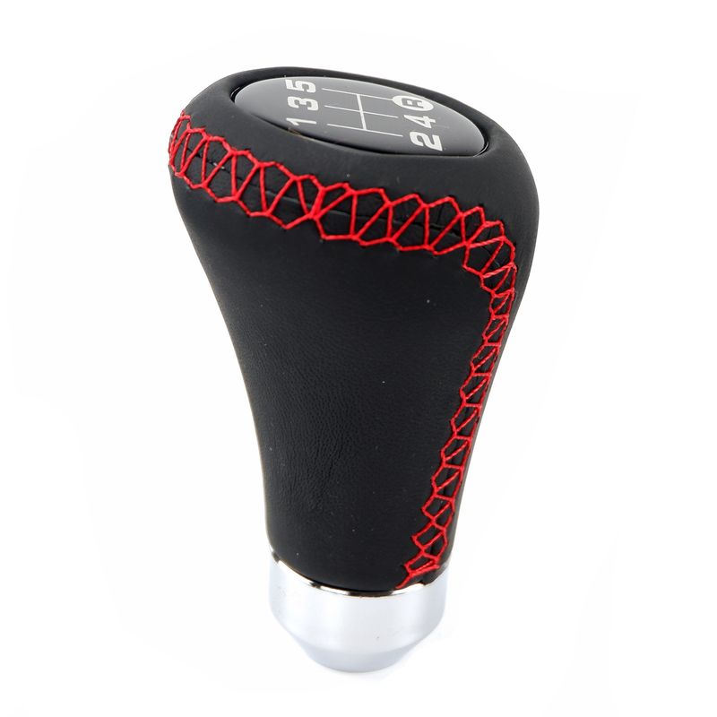 Universal Car Shift Knob Gear Stick + Boot Set 5 / 6 Speed Manual Shifter Lever Black Red e PU Leather_voghion.com