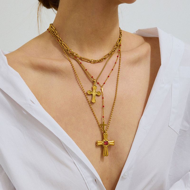 Women's Jewelry Stainless Steel Cross Pendant Necklace Hypoallergenic Durable Layering Chain Minimalist Elegant Gift For Her_voghion.com