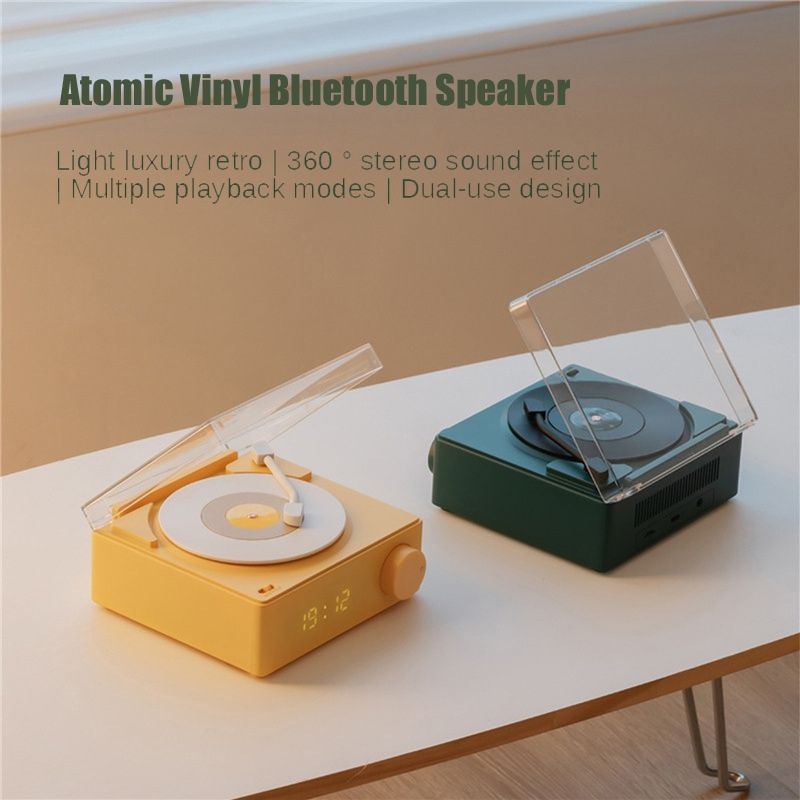 Duosi X11 Vinyl Atomic Retro Bluetooth Speaker Desktop Creative Alarm Clock(White)_voghion.com