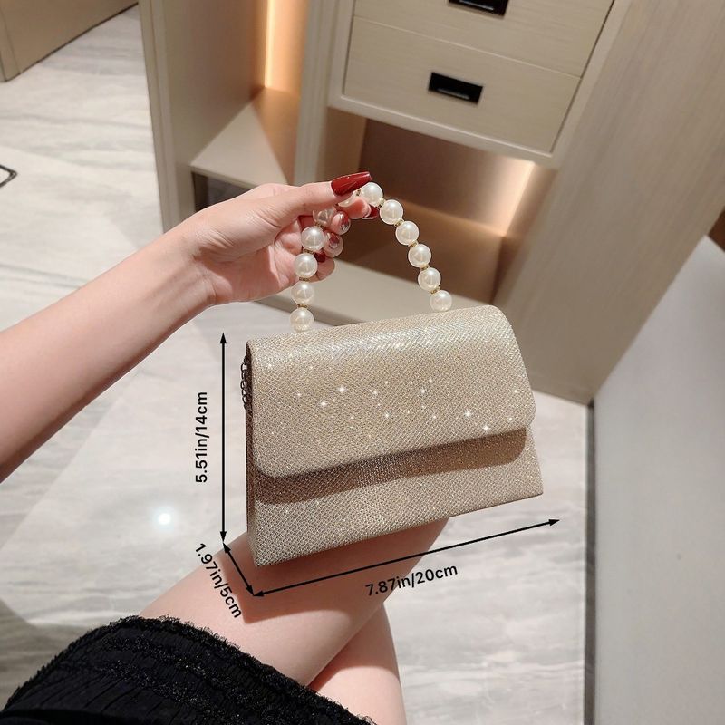Borsa a mano con perline di nuovo stile da donna, adatta per banchetti e abiti da sera, piccola borsa quadrata_voghion.com