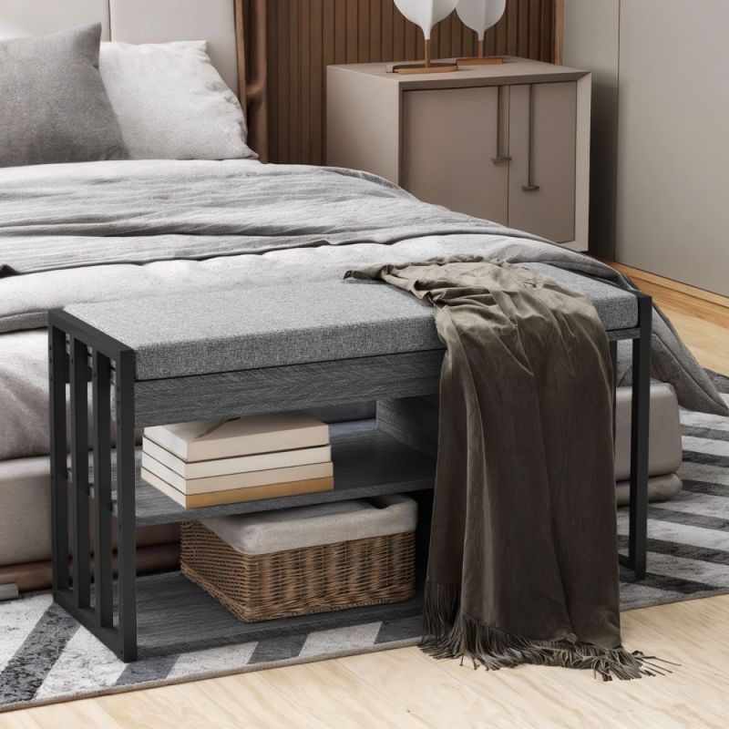 Schuhregal Mit Sitzbank, Flurregal Für Schuhe, Schuhschrank Mit 3-stufigem Design, Für Flur, Eingangsbereich, Wohnzimmer, Schlafzimmer, Grau_voghion.com