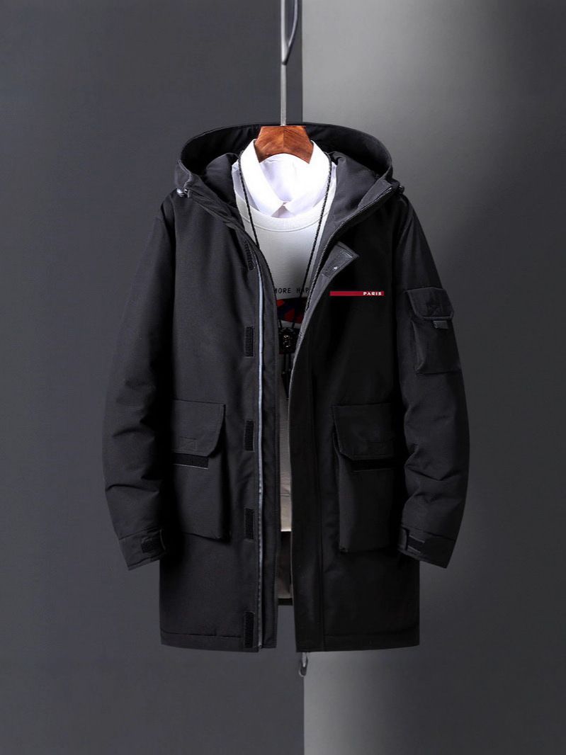Herrenbekleidung Neue grenzüberschreitende Winter-Daunenjacke für Herren, verdickt, koreanische Version, langes Streifenlogo, lässig, große Arbeitskleidung, Jugendjacke_voghion.com