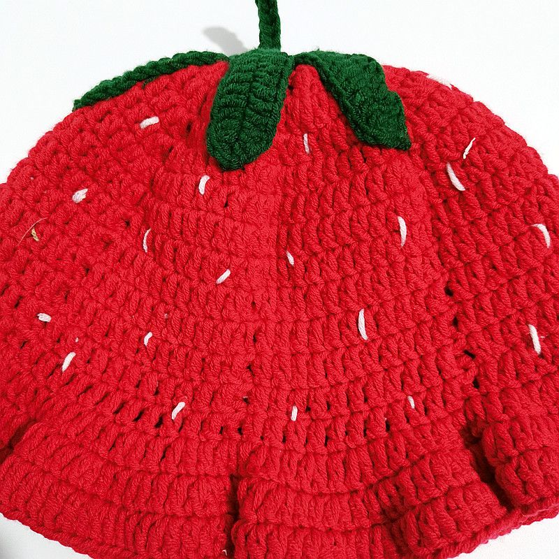 Maglia lavorata all'uncinetto fatta a mano transfrontaliera per donna, autunno e inverno, dolce e carino pescatore di fragole con bordo arricciato_voghion.com