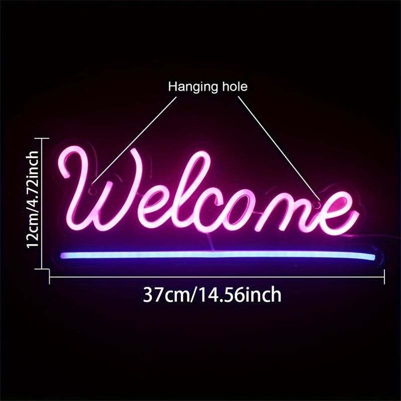 CTTNLS USB-powered LED Neon Welcome Sign - Vibrant Pink Wall Decor For Homes, Businesses, Parties, Bars, Restaurants. With Nano Double-sided Stickers_voghion.com