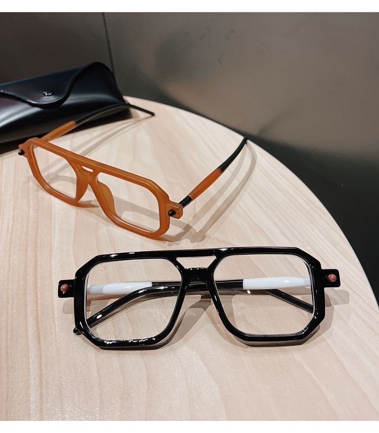 Trendy klassesch déck grouss Vintage Brëller mat duebele Brécken, Männer Fraen alldeeglech Schoulgeschäft Dekor, ideal_voghion.com