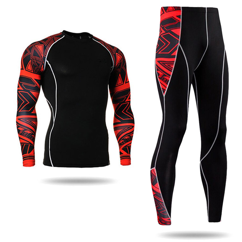 Bedrucktes T-Shirt in Übergröße, schnelltrocknender, enger Trainingsanzug mit langen Ärmeln, Sport-Fitness-Set für Herren_voghion.com