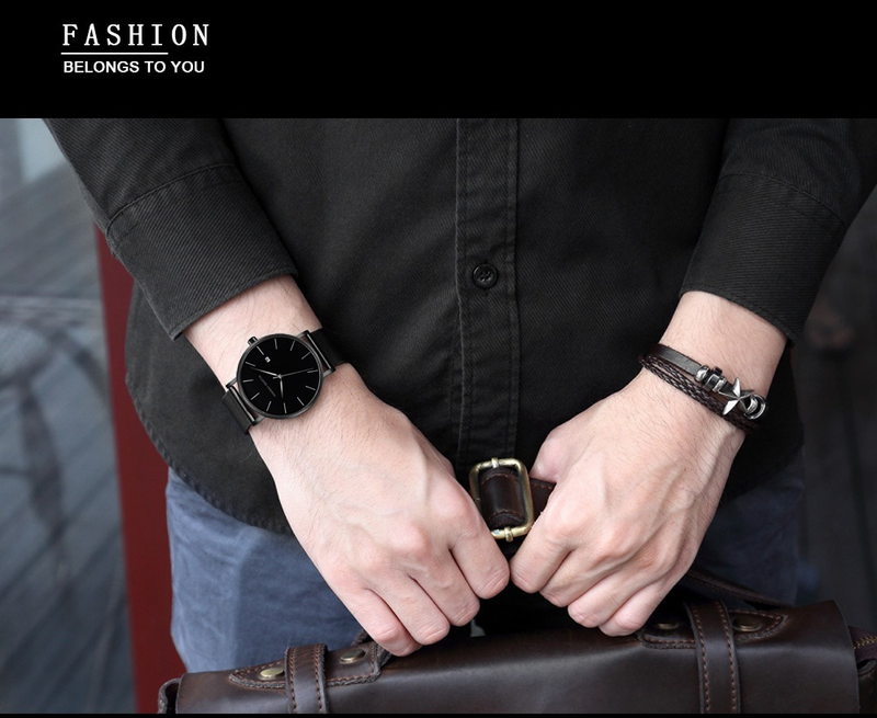 Men's Stainless Steel Waterproof Watch With Japanese Quartz Movement, Date Display, Minimalist Design, Blue Dial Dark Blue Steel Belt Watch_voghion.com