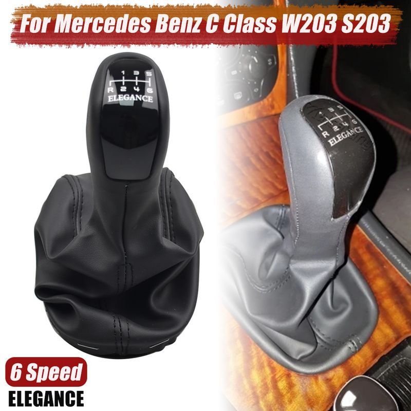 6 Speed Car Gear Shift Knob Lever Shifter With Leather Dust-Proof Cover For Mercedes Benz C Class W203 S203 C180 C200_voghion.com