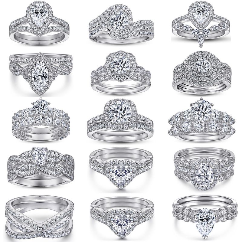 Hochzeitsset S Silber Zirkon Reihe Diamantring Weibliches Design Sinn Nischenringe_voghion.com