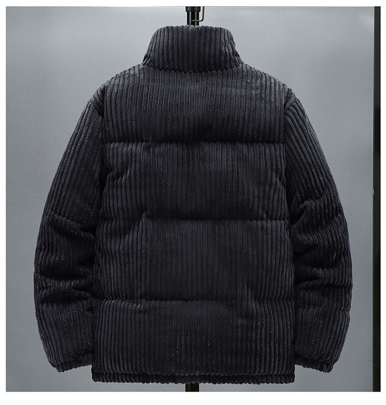 Piumino in velluto a coste da uomo - Cappotto invernale ampio e spesso con collo alto, stile streetwear retrò (M-5XL, cachi/nero/grigio scuro)_voghion.com