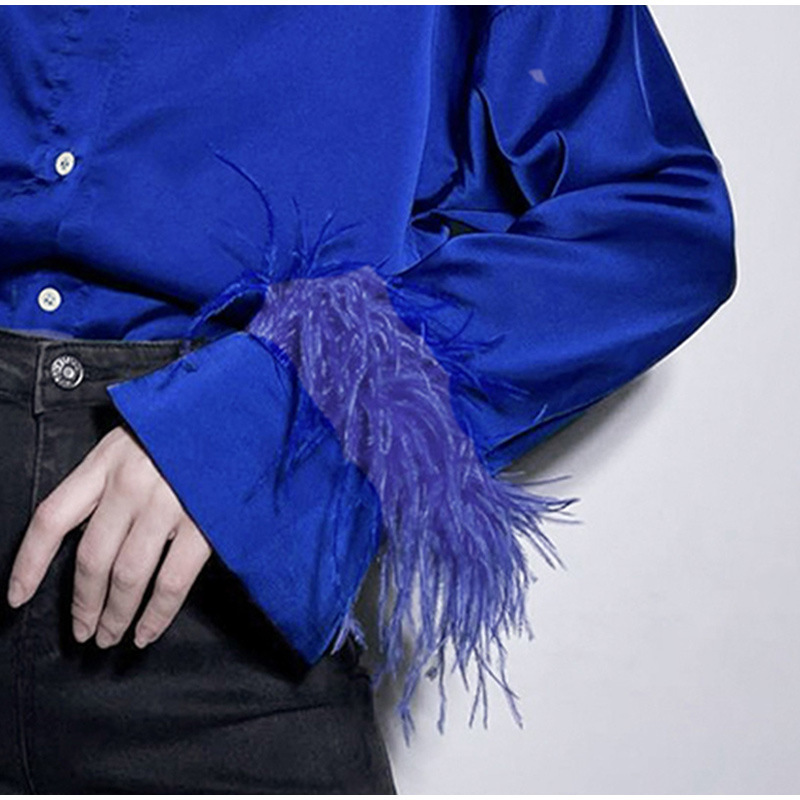 Abbigliamento da donna estate nuova moda casual versatile camicia in capelli di struzzo con cuciture in piume di seta ghiaccio per donna_voghion.com