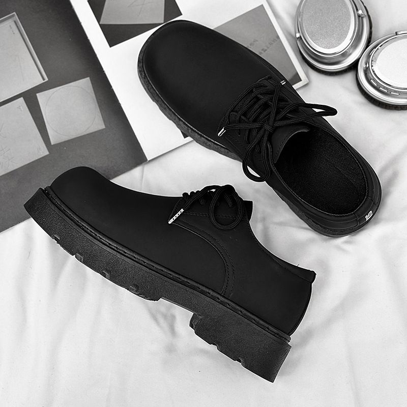 Derby Thick Sole Men's 2025 Autumn New Low Top Big Head Leather Youth Casual Shoes_voghion.com