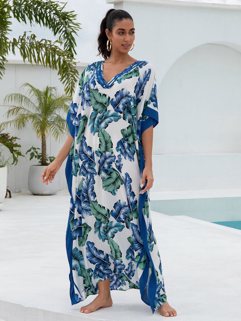 Kadın Baskılı Rayon Plaj Elbisesi - UPF Korumalı Uçuşan Boho Kimono Bornoz (Tek Beden, Hafif ve Nefes Alabilir)_voghion.com