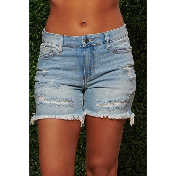 hot style ripped tassel women's high elastic denim shorts_voghion.com