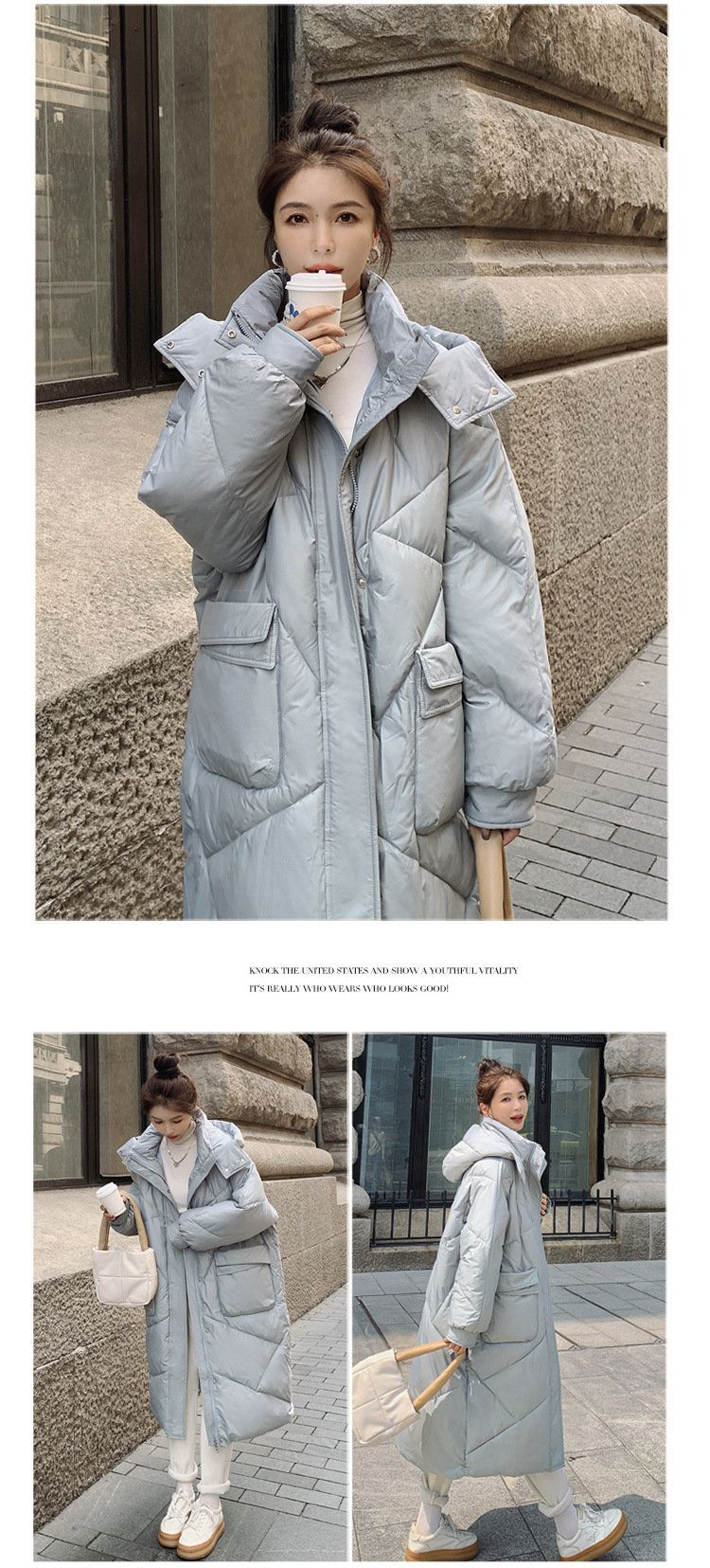 Giacca lunga da donna in cotone imbottito fino al ginocchio. La giacca coreana oversize in cotone imbottito ha un senso del design._voghion.com
