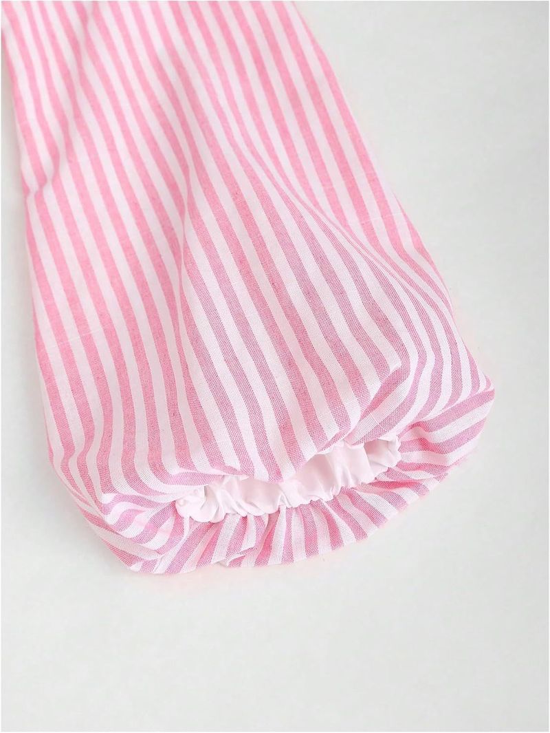 Women's Clothing Striped Front Tie Up Trumpet Sleeve Deep V Neck Elegant Ruffle Top_voghion.com