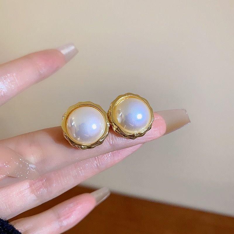 Silver needle pleated flower pearl heart French geometric earrings, niche commuting new and earrings_voghion.com