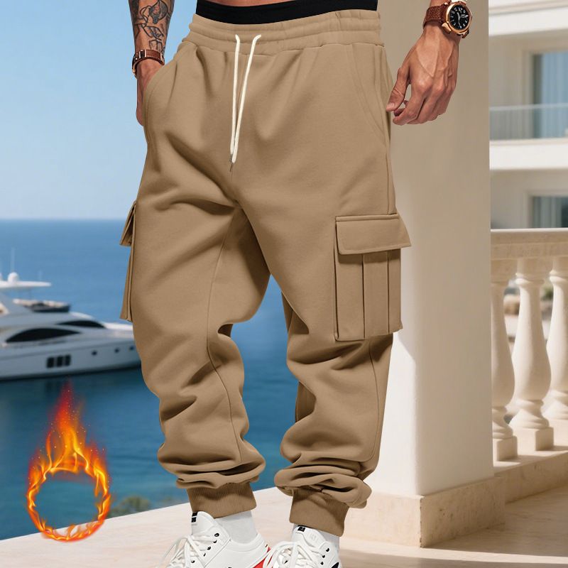 Pantaloni cargo da uomo foderati in pile - Jogger casual caldi invernali con tasche multiple, vestibilità ampia, vita elastica, comodi ed eleganti per l'uso quotidiano_voghion.com