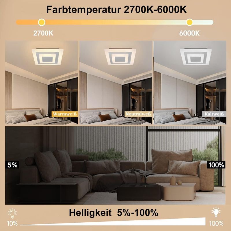 Glitzerlife LED Deckenleuchte Wohnzimmer Deckenlampe - 30CM Wohnzimmerlampe Dimmbar Küchenlampe 23W Moderne Acryl Schlafzimmerlampe Mit Fernbedienung Für Büro_voghion.com