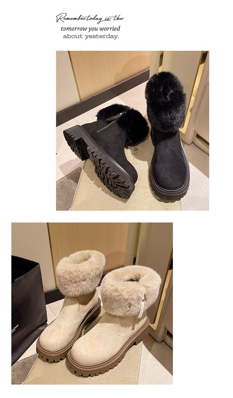 Übergroße, dicke, isolierte Winter-Schneestiefel aus Plüsch mit mittelhoher Sohle und rutschfesten, großen Baumwollschuhen_voghion.com