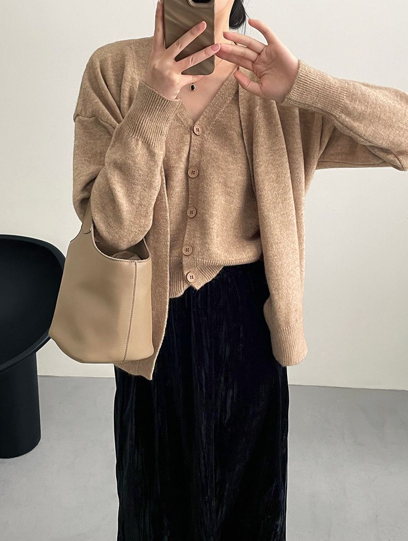 Frauen Kleidung strickjacke zwei stück set herbst neue Koreanische version einfache v-ausschnitt weiche wachsartige pullover weibliche weste_voghion.com