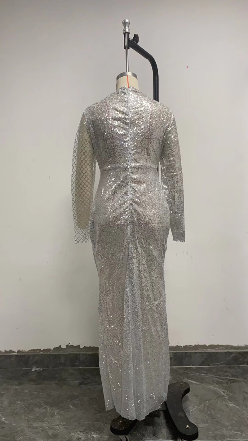 Rochie de damă fără bretele, cu guler rotund, temperament subțire, în formă de S, cu paiete, pentru femei_voghion.com