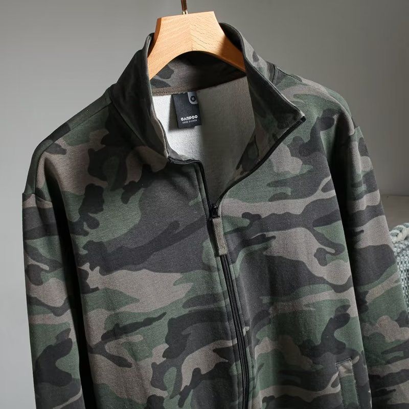 Spring And Autumn Cardigan Camouflage Hoodie Men's Loose Casual Stand Up Collar Zipper Jacket_voghion.com
