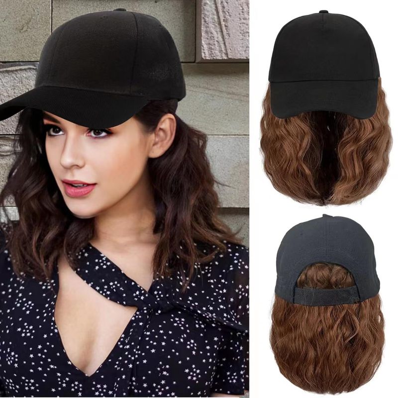 parrucca nera corta bob riccia parrucca nera cappello a becco d'anatra personalizzazione della parrucca Cappello Parrucca_voghion.com