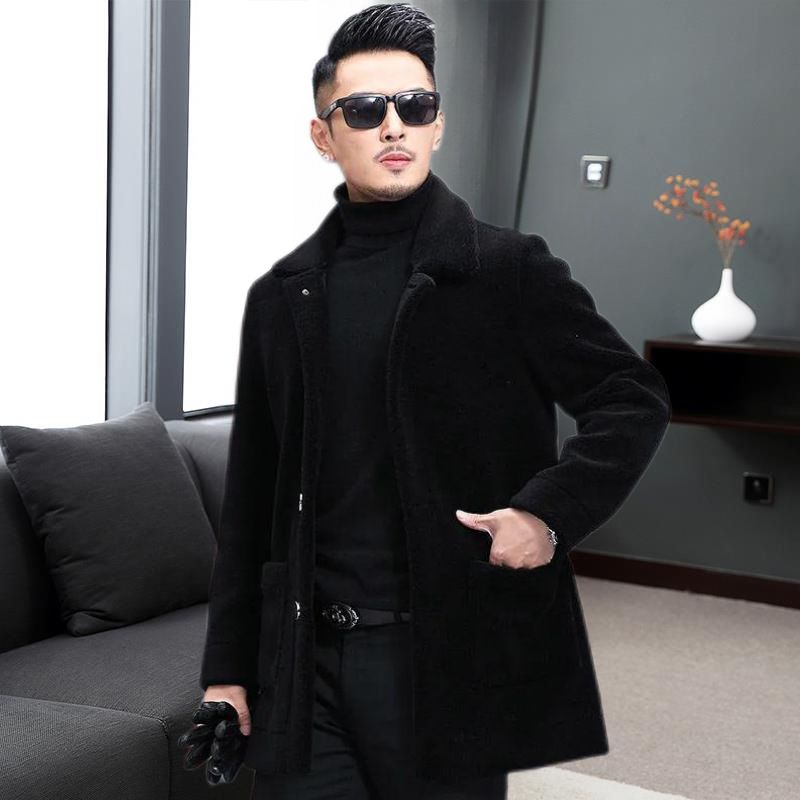 Autumn Winter New Jacket With Turn-down Collar Short Fur Men's Thickened Shearling Long Coat_voghion.com