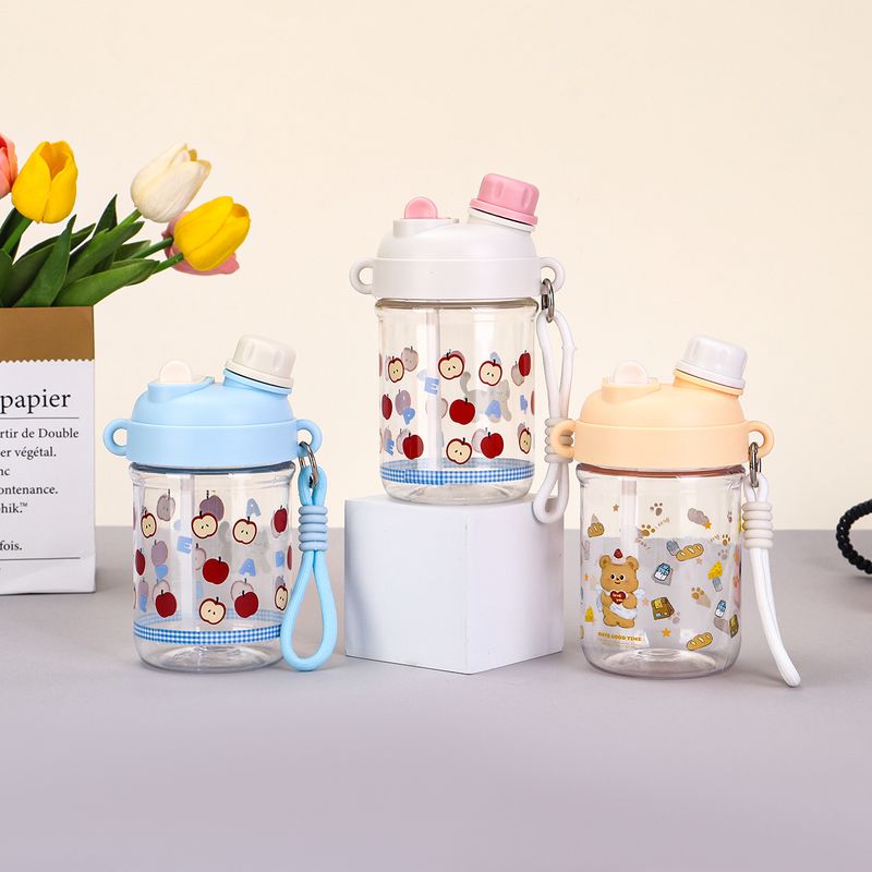 Sommer Neue Kunststoff Niedlich Doppel Trinken Cartoon Bär Stroh Für Männer Und Frauen Studenten Zu Hause Tragbare Strap Wasser Tasse_voghion.com