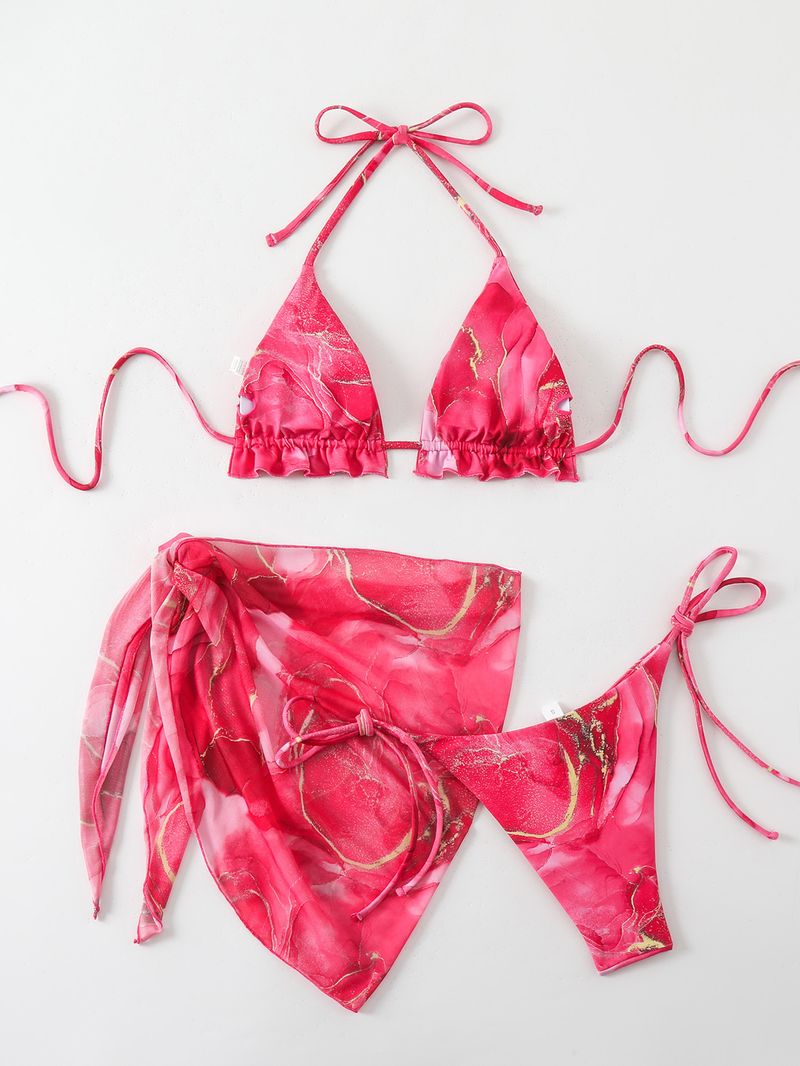 Maillot de bain trois pièces pour femme, bikini, maillot de bain sexy, col licou fendu_voghion.com