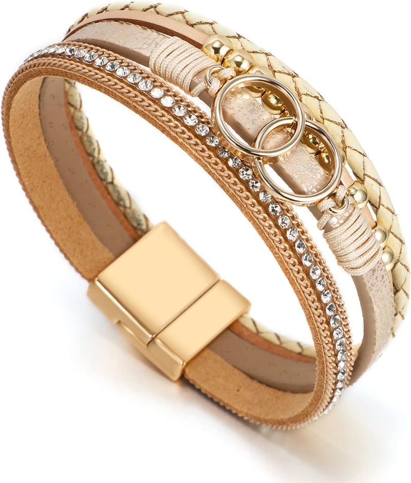 Fesciory Leopard Bracelet For Women, Boho Leather Wrap Multi-Layer Pearl Crystal Bracelet Bangle Jewelry_voghion.com