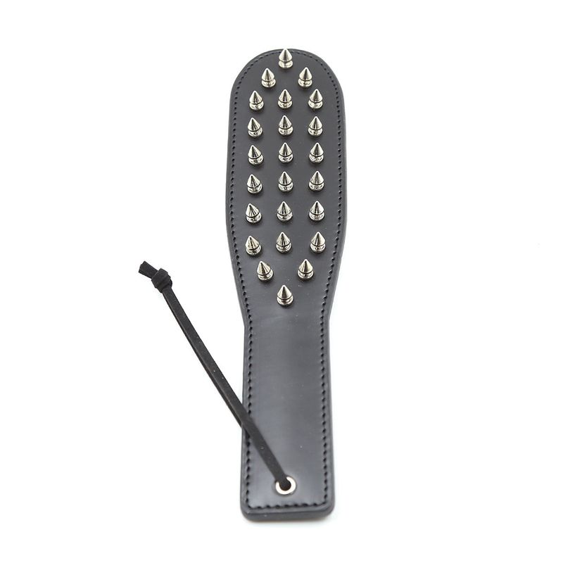 Sexy leren racket met spikes en lange steel van PU-leer voor volwassenen, racket voor koppels en vrouwen_voghion.com