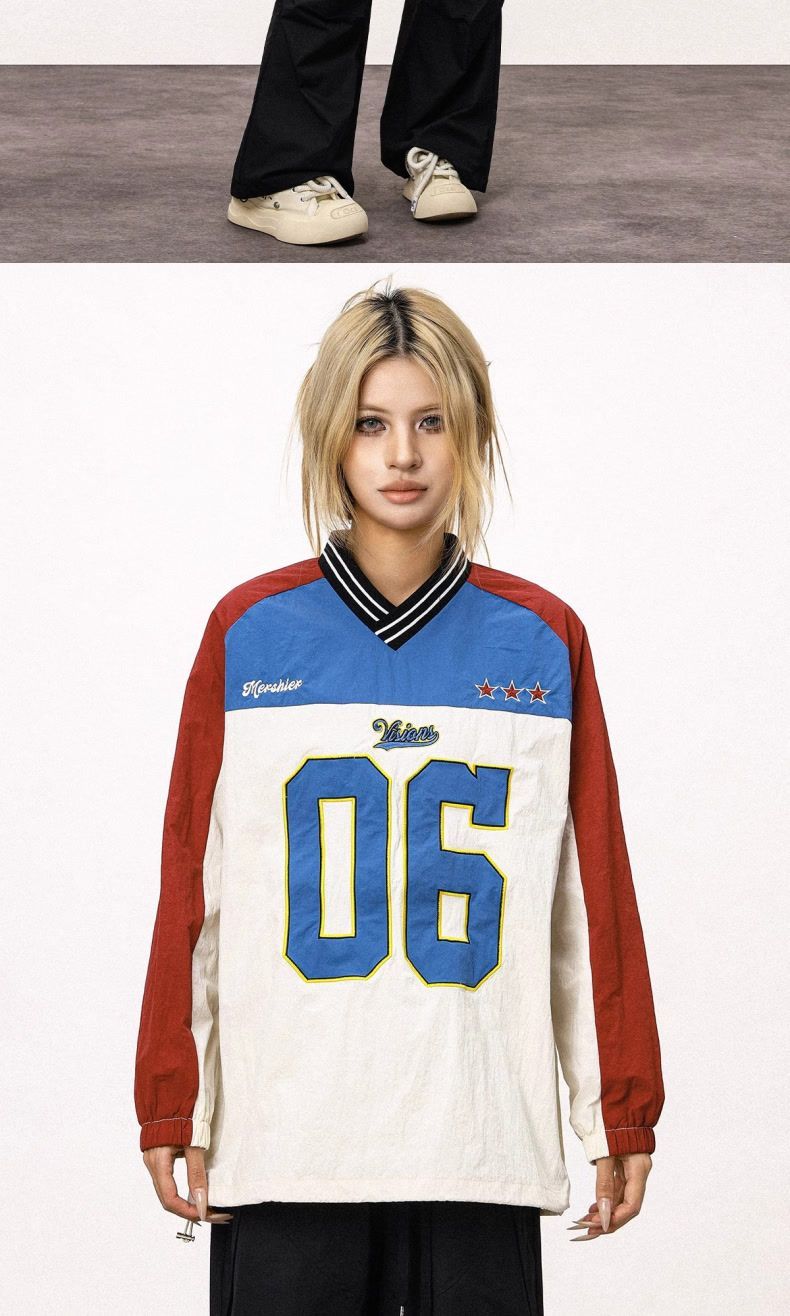 Xungui/Jauns Ķīnas šiks krāsu kontrasts amerikāņu V veida kakla izgriezuma reglāna garām piedurknēm tops korejiešu zīmola modes ikdienas vīriešu un_voghion.com