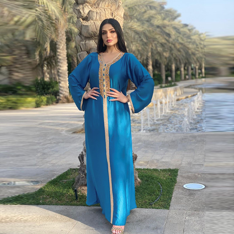 Naiste rõivakleit kuum teemantlindiga pitsist Abaya Dubai moslemi moeröövel_voghion.com