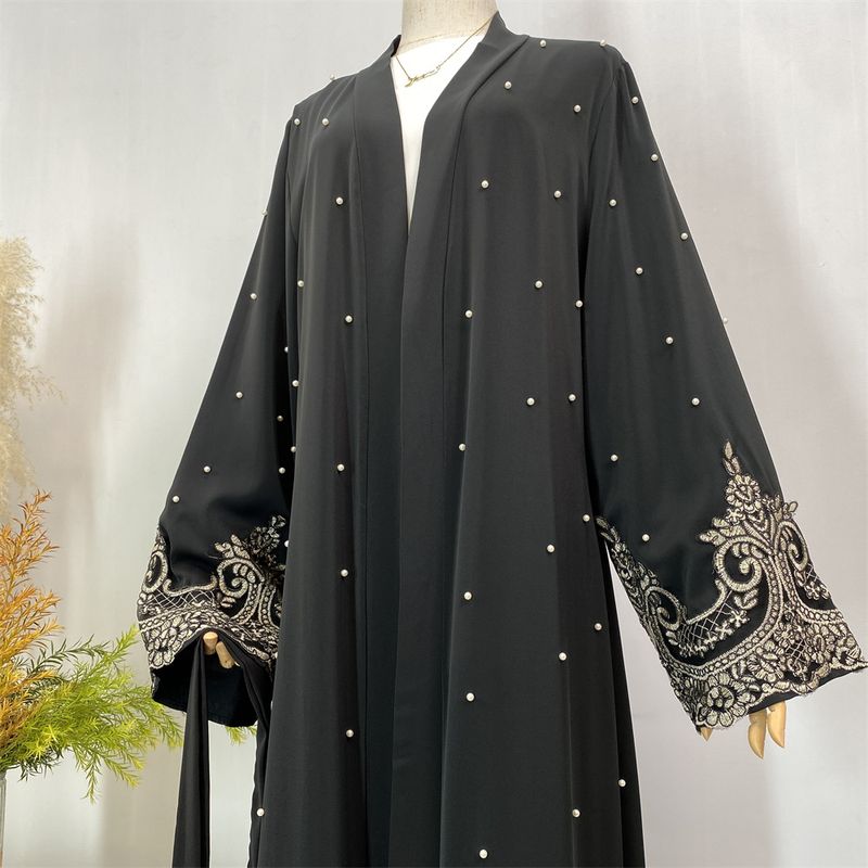 Vestiti da donna Abaya aperti in pizzo con perle, design alla moda musulmana, kimono lungo, kaftano, abiti islamici di Dubai per le donne_voghion.com