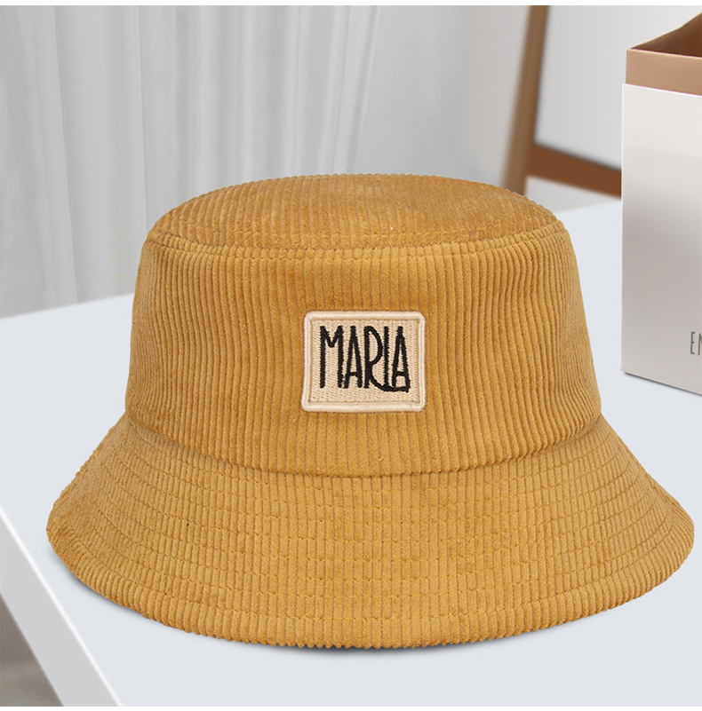 Cappello da pescatore in velluto a coste per donna Primavera e autunno Edizione coreana Cappello di protezione solare di marca Tide con lettere ricamate_voghion.com