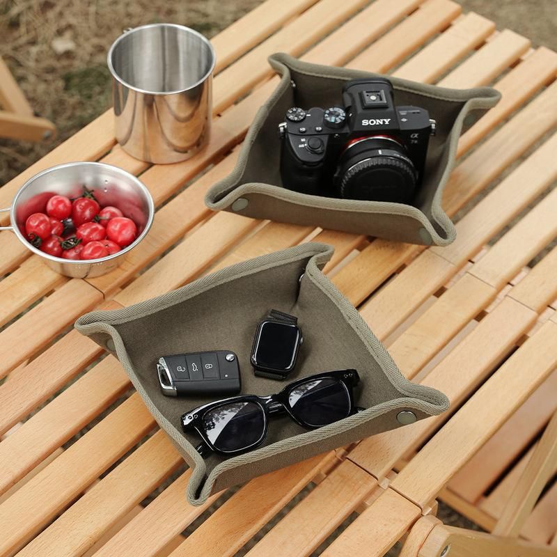 Outdoor canvas tray, camping desktop jewelry, key folding storage, bedroom, car, and miscellaneous storage box_voghion.com