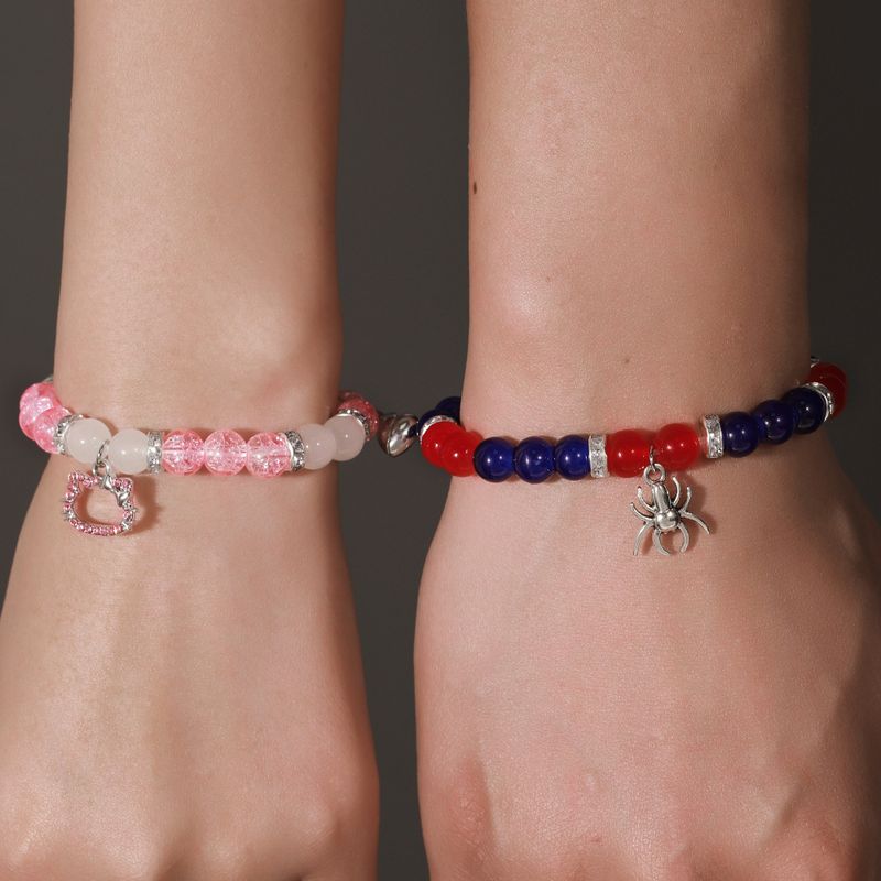Friendship Spider Love Magnetic Attraction Cat Beaded Elastic Adjustable Couple Holiday Bracelet_voghion.com
